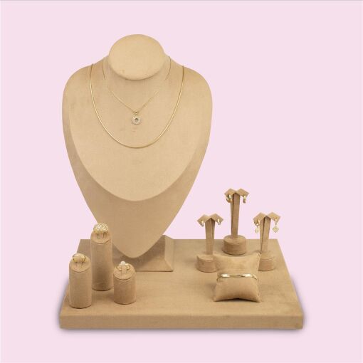 KIT EXPOSITOR PARA JOIAS CAMEL NAVETE 9 PEÇAS