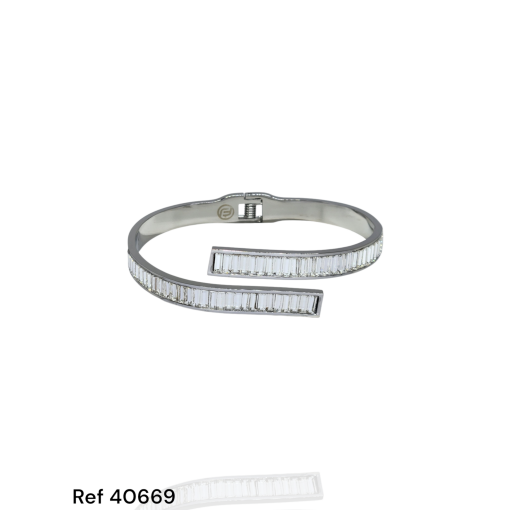 Bracelete Aço Inox 2 Filetes Baguetes Cristal