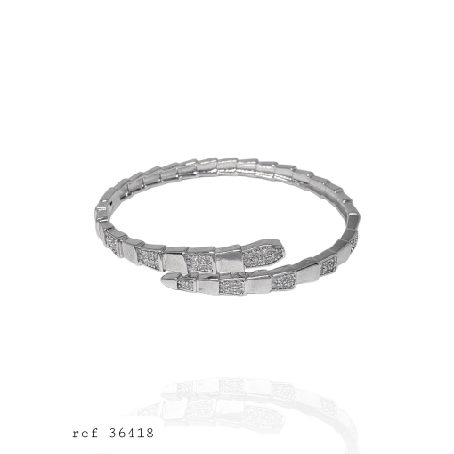 Bracelete Ouro Branco Cobra Lisa e Cravejada 1" Grifes