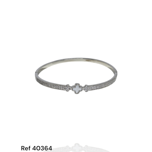 Bracelete Ouro Branco Vancleef Madrepérola 2 Filetes Cravejado C