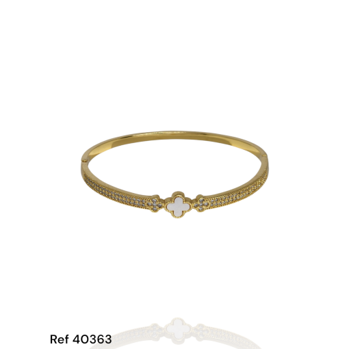 Bracelete Vancleef Madrepérola E 2 Filetes Cravejado Ternura