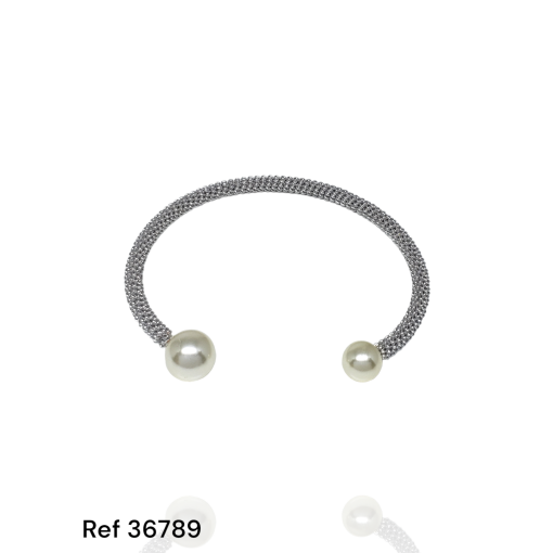 Bracelete Ouro Branco Perola Malha Vazada