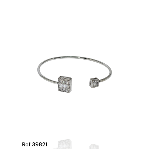 Bracelete Ouro Branco Quadrado Na Ponta Baguetes Crav
