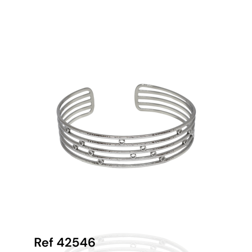 Bracelete Ouro Branco 5 Fios e Bolinhas Vazada