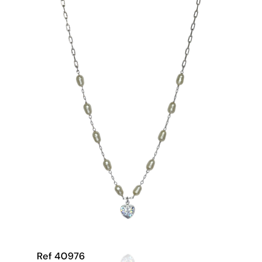 Garg Ouro Branco Perola e Coração Cristal Pend