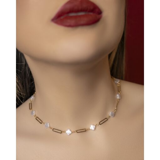 Choker Trevo Madrepérola Elo Cartie Delirio