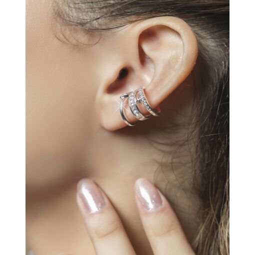 Piercing Prata Mz E Baguetes Cristal 1 Fio Liso Coleção Diamante