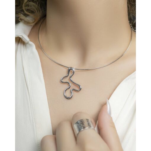Choker Ouro Branco Aro Orgânico Gota Torcida