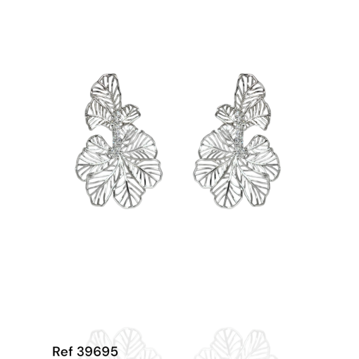 Pb Ouro Branco Flor Vazada Detalhe Cravejada Ternura