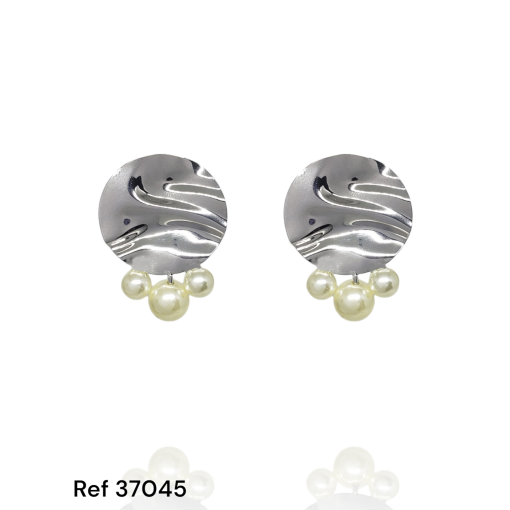 Pb Ouro Branco Circulo Martelado 3 Perolas