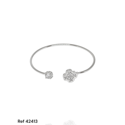 Bracelete Prata Trevo Cravejado e Ponto de Luz