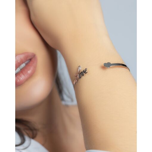 Bracelete Ouro Branco Love Coração
