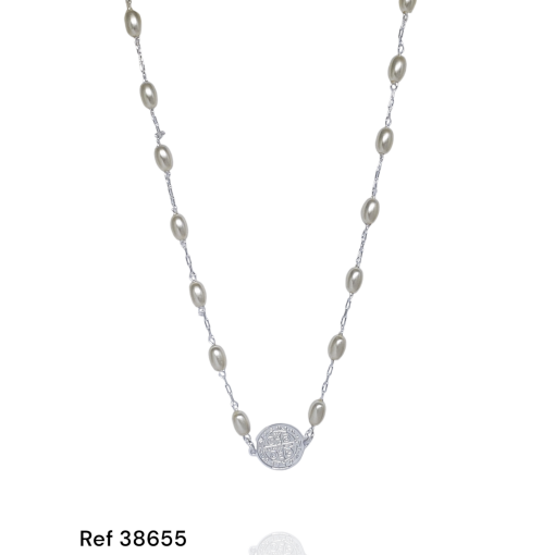 Choker Prata Medalha De São Bento E Pérola