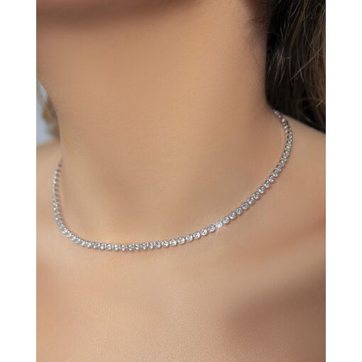 Choker Ouro Branco Zircônias Bolinhas