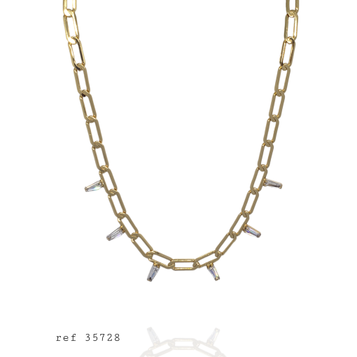 Choker Elo Entrelaçado Pedra Retângulo 3V Grifes