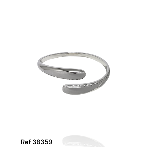 Bracelete Ouro Branco 1 Filete Zirconia Na Lateral