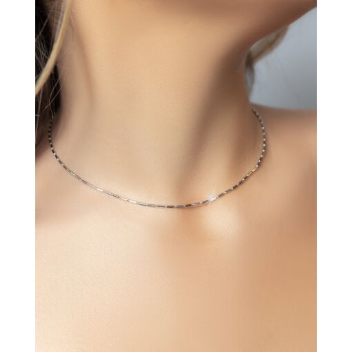 Choker Ouro Branco Elos Retângulos Pequenos