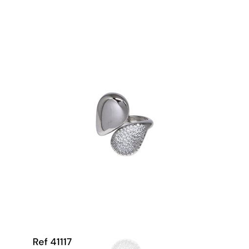 Anel Ouro Branco Ajustável Gota Lisa E Cravejada