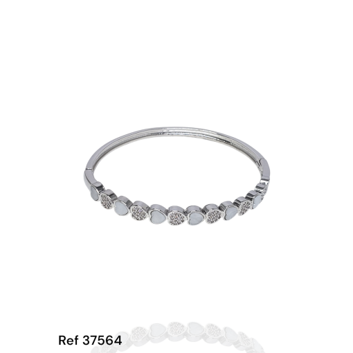 Bracelete Ouro Branco Corações Madrepérola e Cravejados