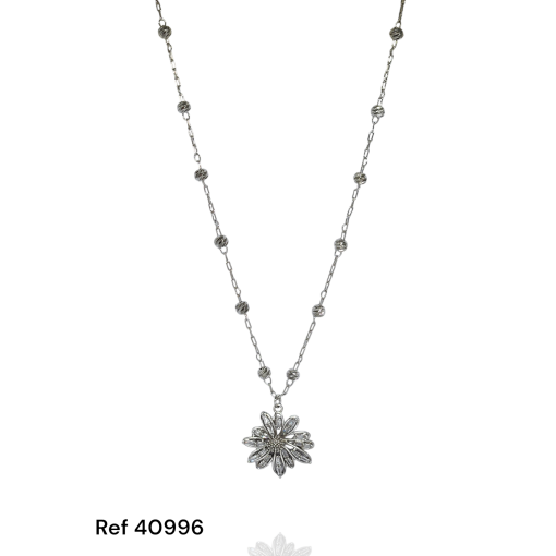 Choker Ouro Branco Flor Baguetes Cristal e Bolinhas Diamantada