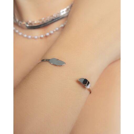 Bracelete Ouro Branco 2 Folhas Lisas