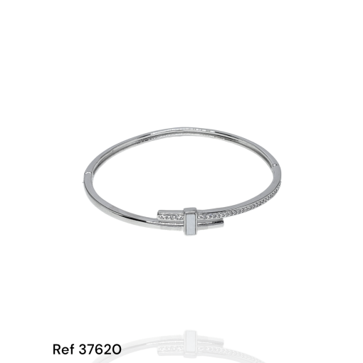 Bracelete Ouro Branco Liso E 1 Filete Mz Madrepérola