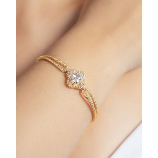 Bracelete Flor Cravejada Pedra Oval Enfase