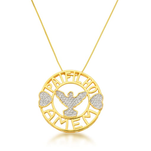 COLAR DOURADO COM PINGENTE ESTILO MANDALA DO ESPÍRITO SANTO
