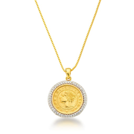 COLAR DOURADO COM PINGENTE DE MEDALHA LIBRA E ZIRCÔNIAS