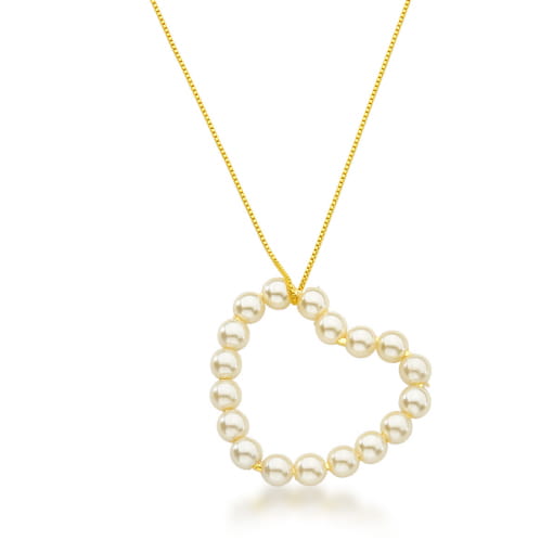 COLAR DOURADO COM PINGENTE DE CORAÇÃO DE PÉROLAS
