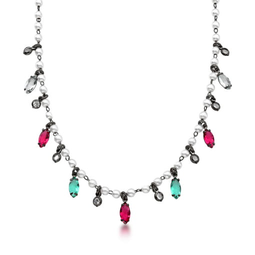 CHOKER GRAFITE COM PÉROLAS E NAVETES DE ZIRCÔNIAS