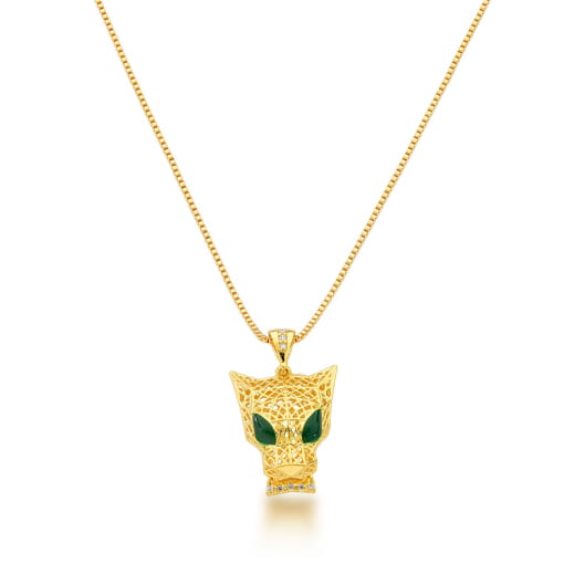 COLAR DOURADO COM PINGENTE DE FELINO