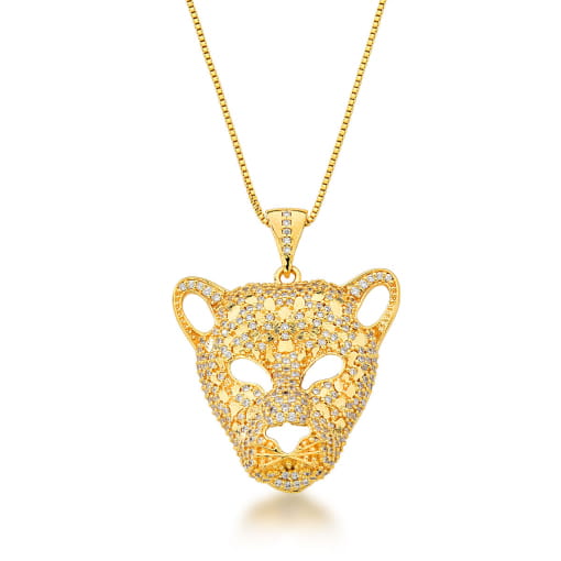 COLAR DOURADO COM PINGENTE DE PANTERA CRAVEJADO COM ZIRCÔNIAS