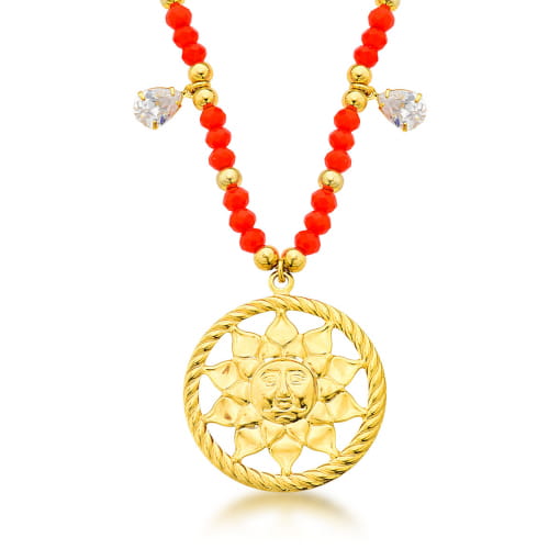 COLAR DOURADO COM CRISTAIS E ZIRCONIAS COM MEDALHA DE SOL