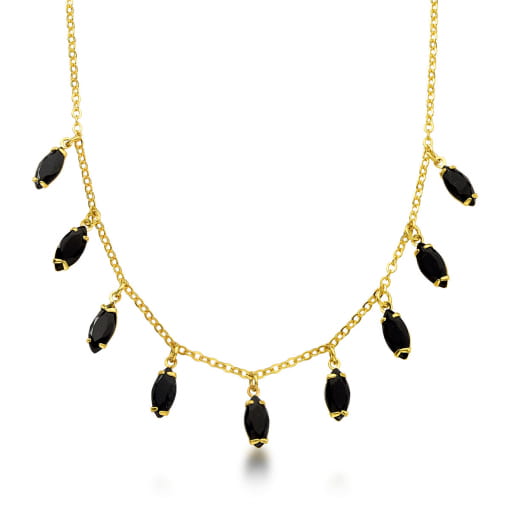 CHOKER DOURADA COM NAVETES DE ZIRCÔNIAS PRETAS