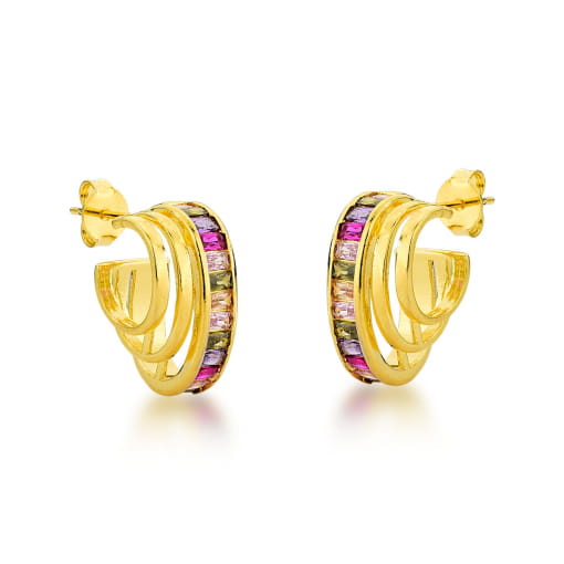 ARGOLA DOURADA COM ZIRCÔNIAS COLORIDAS