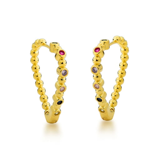 ARGOLA DOURADA COM ESFERAS + ZIRCÔNIAS MULTI COLORIDAS