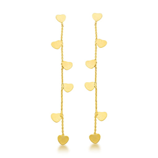 BRINCO DOURADO LONGO COM CORAÇÕES