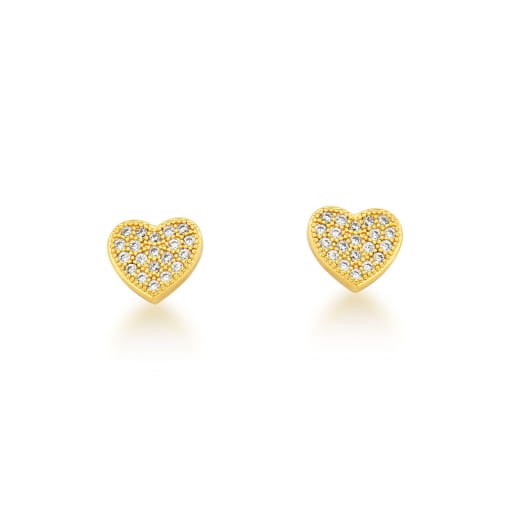 BRINCO DOURADO DE CORAÇÃO COM MICRO ZIRCÔNIAS