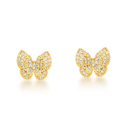 BRINCO DOURADO DE  BORBOLETA COM ZIRCÔNIAS