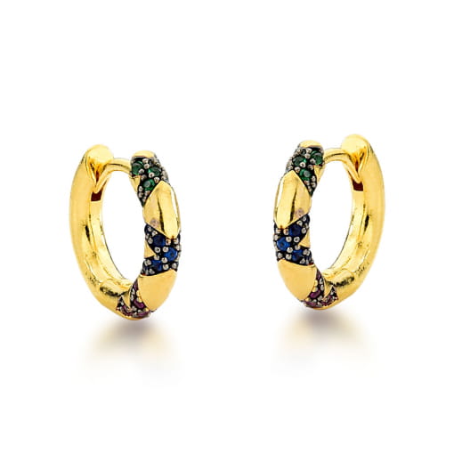 ARGOLA DE CLIQUE CRAVEJADA COM ZIRCONIAS COLORIDAS