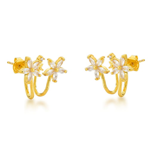 BRINCO DOURADO COM FLORES DE PEDRAS DE NAVETE
