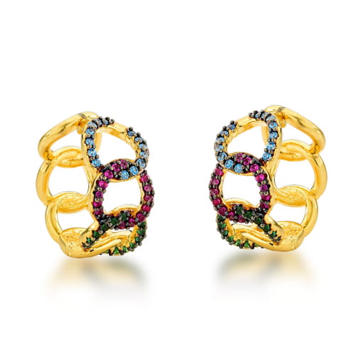 ARGOLA DE CLIQUE CRAVEJADA COM ZIRCONIAS COM ELOS
