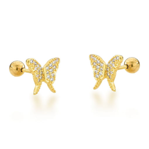 BRINCO DOURADO DE BORBOLETA COM TARRAXA DE ROSCA