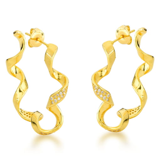BRINCO DE ARGOLA TORCIDO COM ZIRCÔNIAS