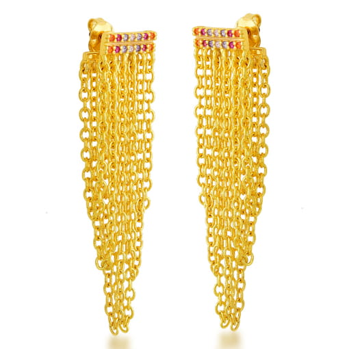 BRINCO DOURADO COM FRANJAS E ZIRCÔNIAS COLORIDAS