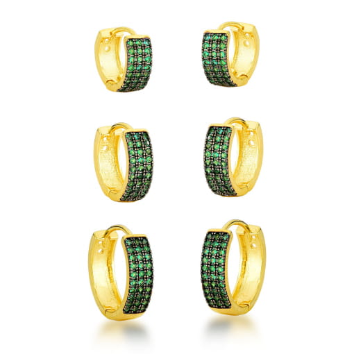 TRIO DE ARGOLAS DE CLIQUE COM ZIRCÔNIAS