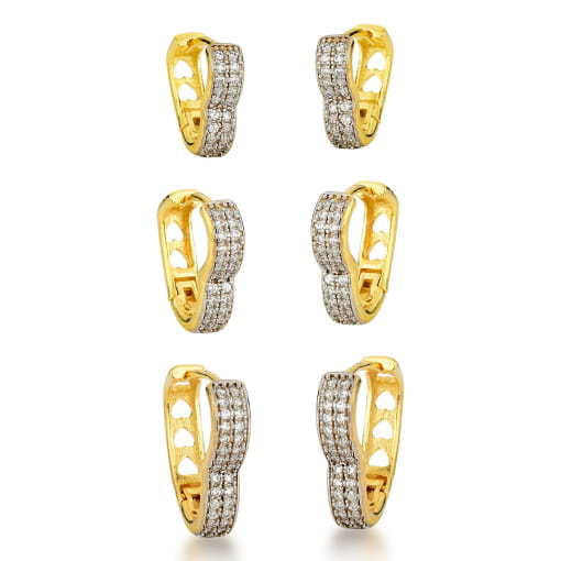 TRIO DE ARGOLAS DE ZIRCÔNIAS DE CORAÇÃO