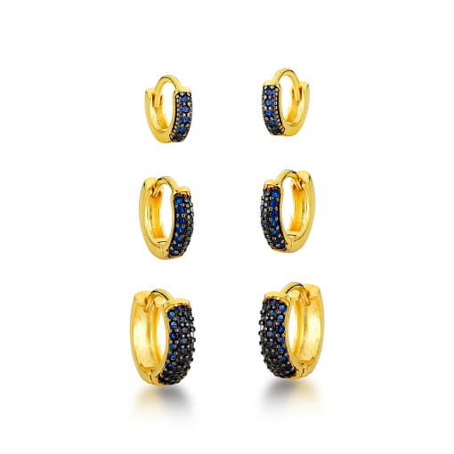 TRIO DE ARGOLAS DE ZIRCÔNIAS AZUIS