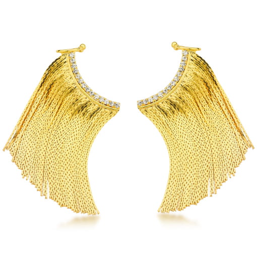 BRINCO DOURADO DE FRANJAS COM ZIRCÔNIAS ESTILO EAR CUFF